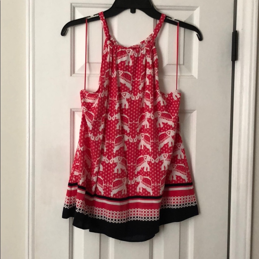 Pink and Navy Sleeveless Blouse